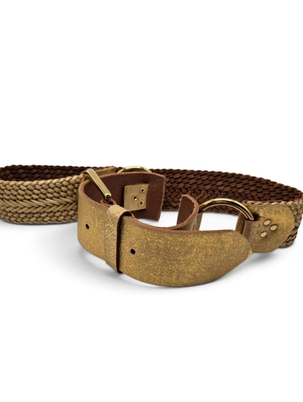 Linea Pelle, Genuine Leather Woven Braided Gold Belt, Size Large